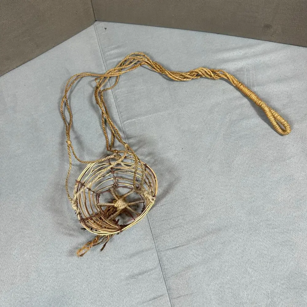 Small Woven Hanging Plant Basket Rope Sticks Handmade Minimalist Boho Natural